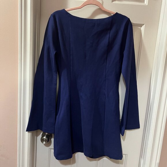 Anthropologie by Maeve Long-Sleeve Scoop-Neck Mini Shift Dress Blue Stretch Med - Picture 7 of 10